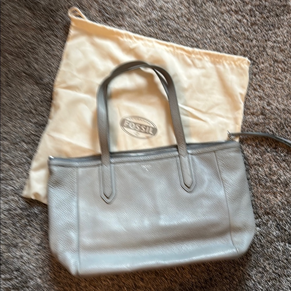 Fossil Structured Leather Tote Blue